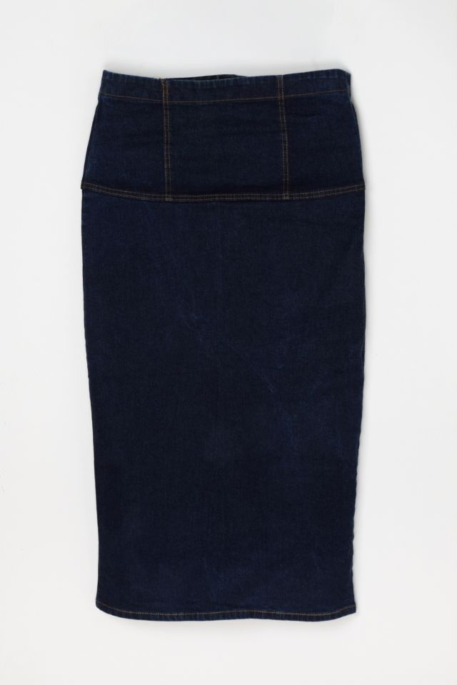 Vintage Y2k Contrast-Stitched High Rise Denim Midi Skirt #2