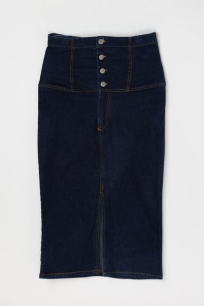 Vintage Y2k Contrast-Stitched High Rise Denim Midi Skirt