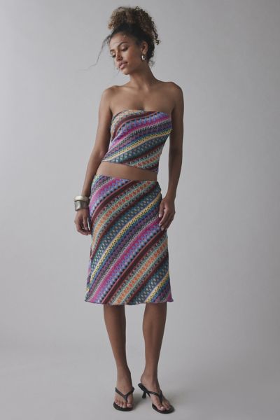 UO Ziggy Embroidered Knit Tube Top & Midi Skirt Set