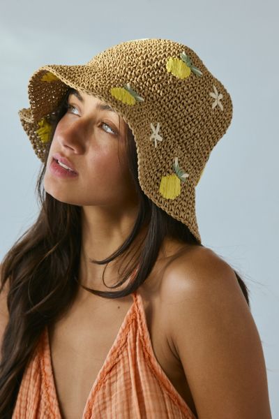 Urban Outfitters Fruit Woven Straw Bucket Hat In Lemon, Women's At  In Lemon
