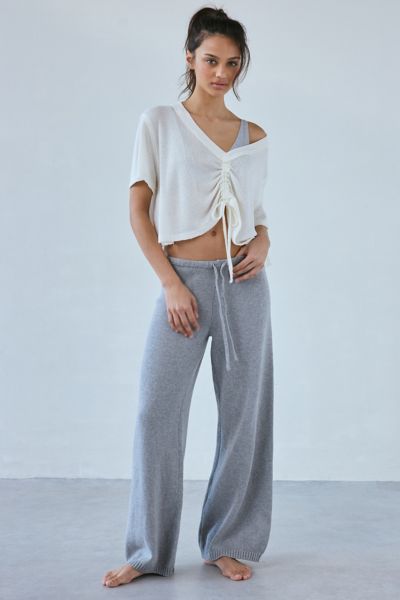 OUT FROM UNDER WILLA CINCHED TIE-FRONT SLOUCHY TEE IN IVORY, WOMEN'S AT URBAN OUTFITTERS 