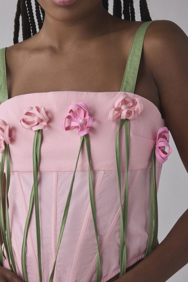 Tyler McGillivary Sylvia Floral Applique Ribbon Corset Top #1