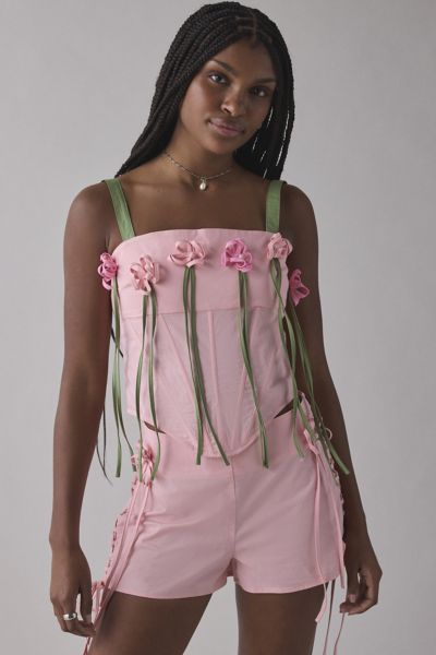Tyler McGillivary Sylvia Floral Applique Ribbon Corset Top