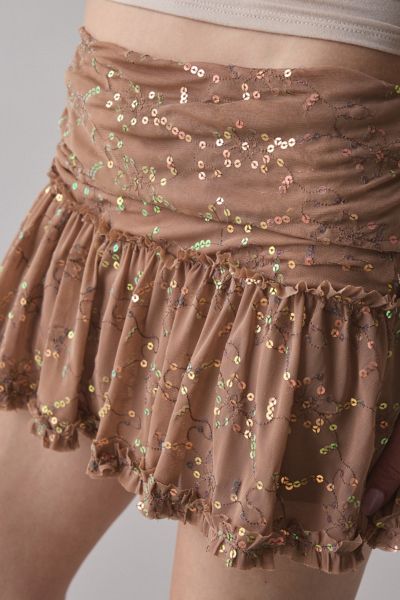 Kimchi Blue Janie Sequin-Embroidered Mesh Foldover Mini Skirt