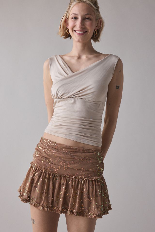 Kimchi Blue Janie Sequin-Embroidered Mesh Foldover Mini Skirt #2