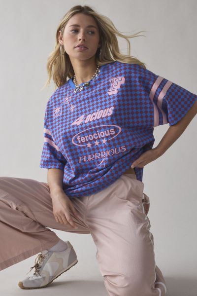 BDG FURRIOUS ROWAN GRAPHIC OVERSIZED CHECKERBOARD JERSEY TEE IN PURPLE, WOMEN'S AT URBAN OUTFITTERS 