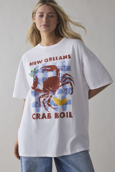 BDG NEW ORLEANS CRAB BOIL GRAPHIC T-SHIRT DRESS IN WHITE, WOMEN'S AT URBAN OUTFITTERS 