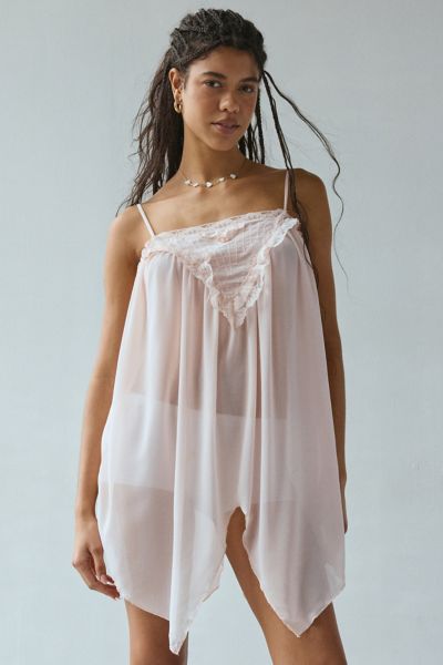Out From Under Justine Sheer Lace-trim Hanky Hem Slip In Pink, Women's At Urban Outfitters In Pink