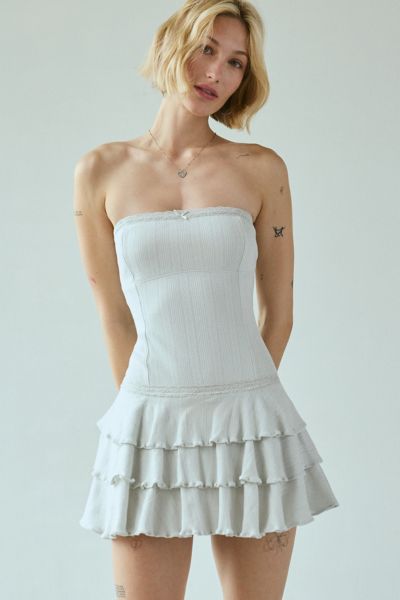 OUT FROM UNDER MIRA PERFECT POINTELLE DROP WAIST STRAPLESS ROMPER IN DAWN BLUE, WOMEN'S AT URBAN OUTFITTERS 