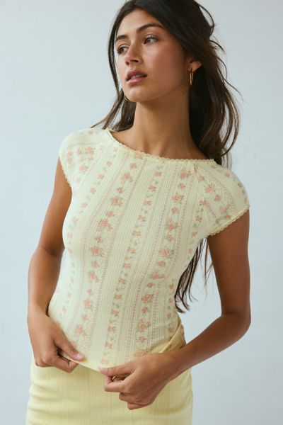 Shop Out From Under Perfect Pointelle Knit Boatneck Tee In Light Yellow, Women's At Urban Outfitters