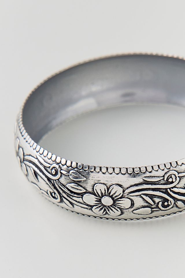 Floral Etched Metal Bangle Bracelet #1
