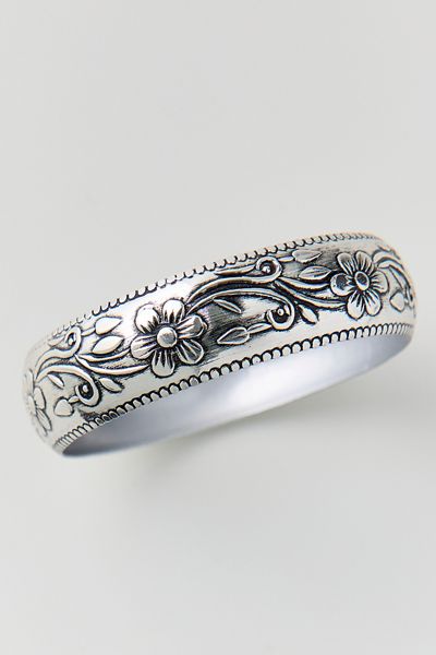 Floral Etched Metal Bangle Bracelet