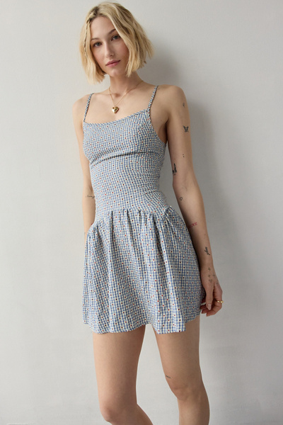 Daisy Street Drop Waist Bow-Back Gingham Mini Dress | Urban Outfitters