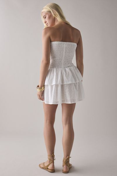 Daisy Street Broderie Bandeau Drop Waist Tiered Mini Dress