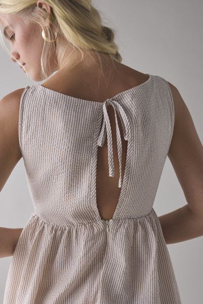 Daisy Street Seersucker Keyhole Tie-Back Smock Mini Dress