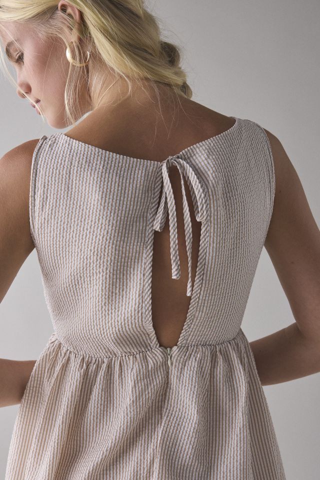 Daisy Street Seersucker Keyhole Tie-Back Smock Mini Dress #1