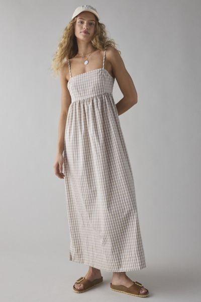 Daisy Street Gingham Cotton Backless Babydoll Maxi Dress