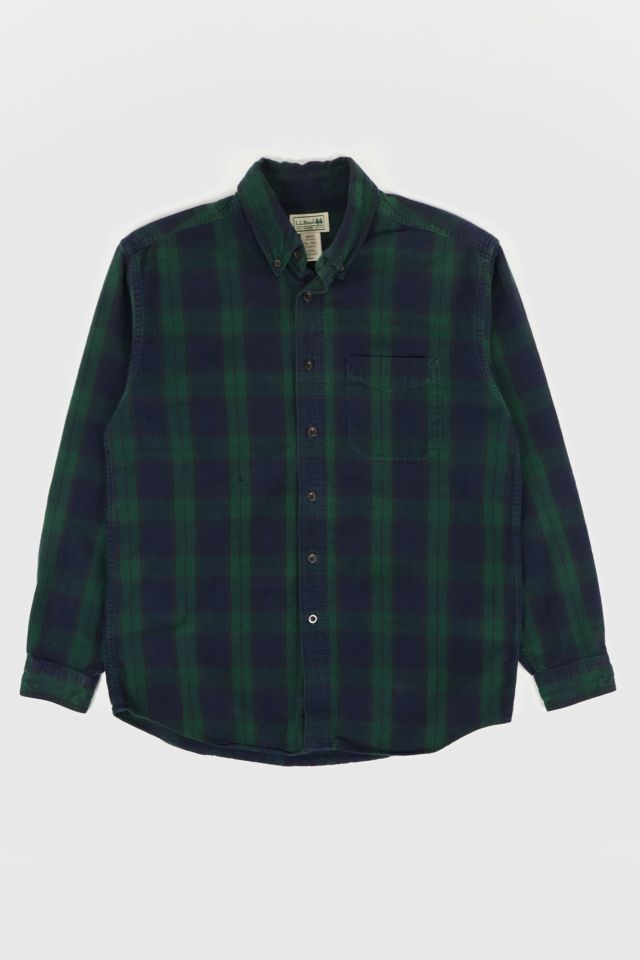 Vintage L.L. Bean Green Plaid Flannel Button-Down Shirt