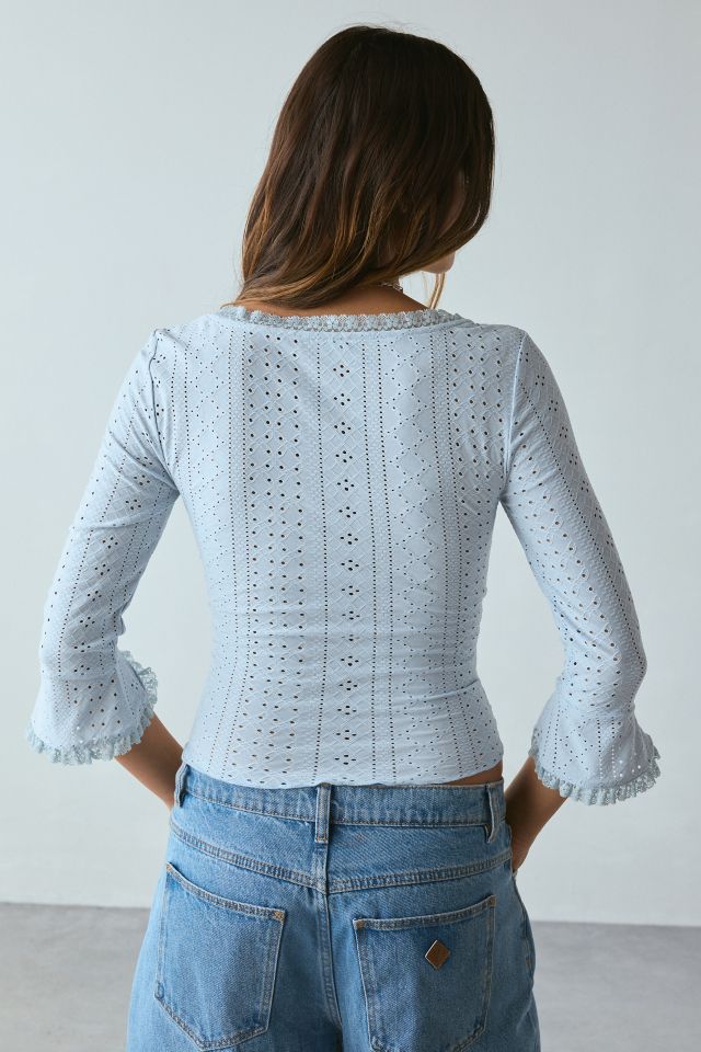Kimchi Blue Zarina 3/4 Bell Sleeve Eyelet Knit Crop Top #2