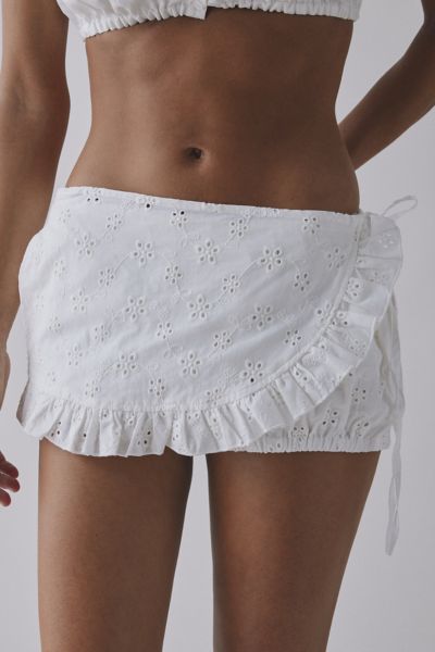 FRANKIES BIKINIS X BELLA HADID LITTLE MISS MINI SHORT IN SALT AIR EYELET, WOMEN'S AT URBAN OUTFITTERS 