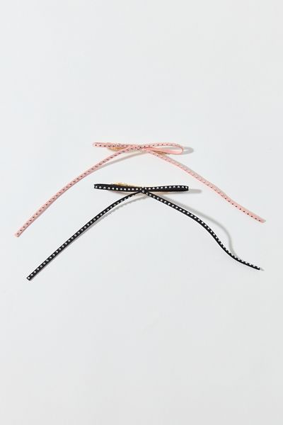Studded Suede Hair Bow Clip Set