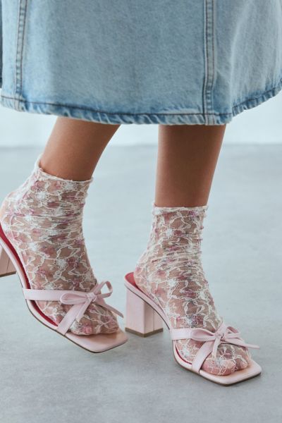 Urban Outfitters Floral Lace Scrunch Sock In Pink Floral, Women's At  In Pink Floral