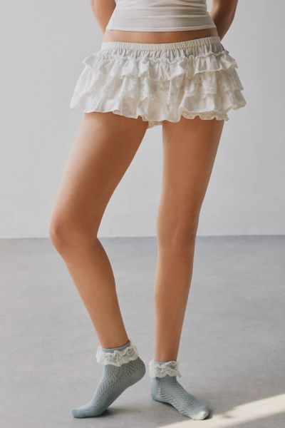 Urban Outfitters Lace Ruffle Pointelle Ankle Sock In Blue, Women's At  In Blue