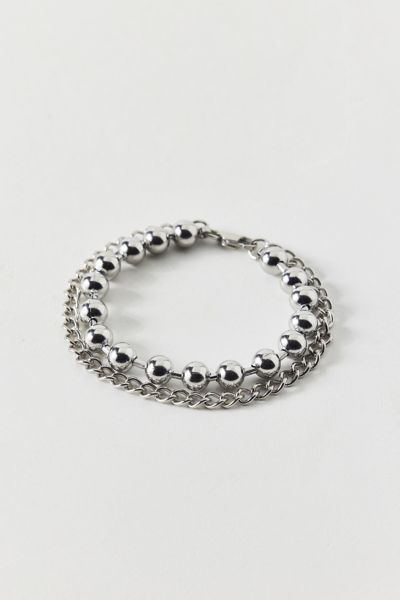 Urban Outfitters Ball Bead Stainless Steel Layered Bracelet In Silver, Men's At  In Silver