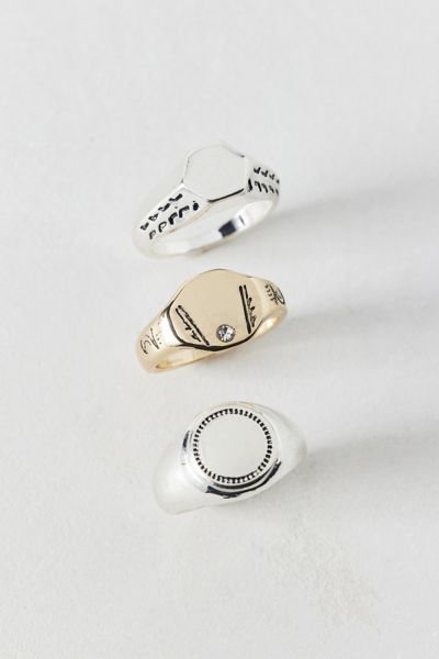 Urban Outfitters Athens Stainless Steel Signet Ring Set In Silver, Men's At  In Silver