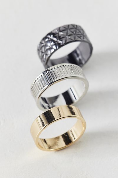 Urban Outfitters Textured Stainless Steel Ring Set In Silver, Men's At  In Silver