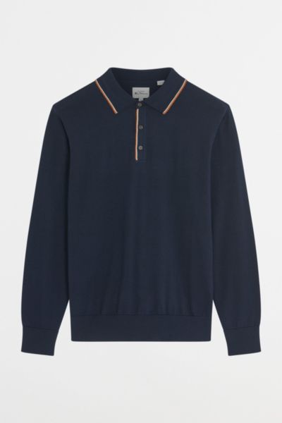Ben Sherman Tipped Long Sleeve Polo Sweater In Dark Navy