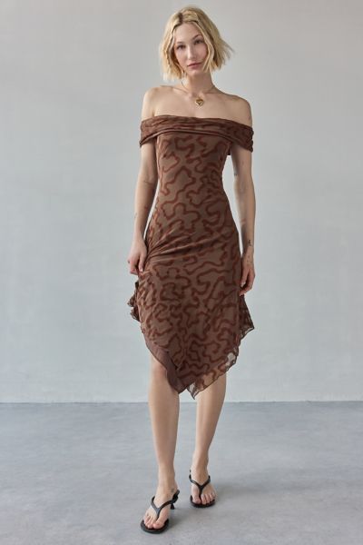 Motel Rhillor Off-The-Shoulder Asymmetrical Midi Dress