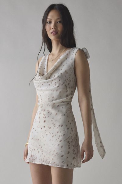 Motel Jenat Satin Cowl Neck Scarf-tie Slip Mini Dress In Bambi Ivory, Women's At Urban Outfitters