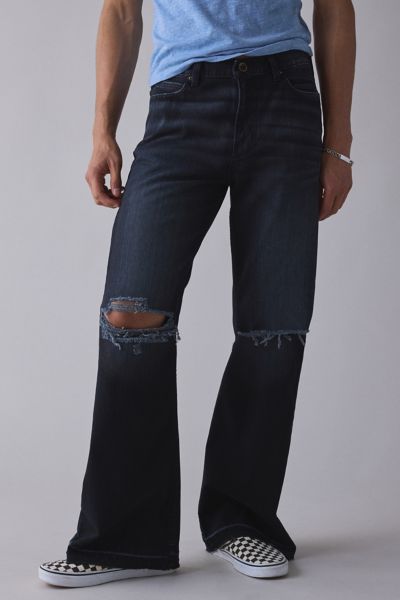 Bdg Slacker Destructed Relaxed Flare Jean In Washed Black, Men's At Urban Outfitters