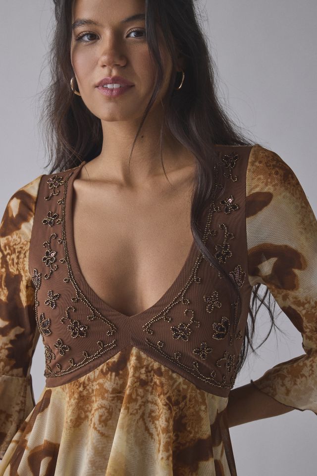 Kimchi Blue Stevie Beaded Embroidered Babydoll Top