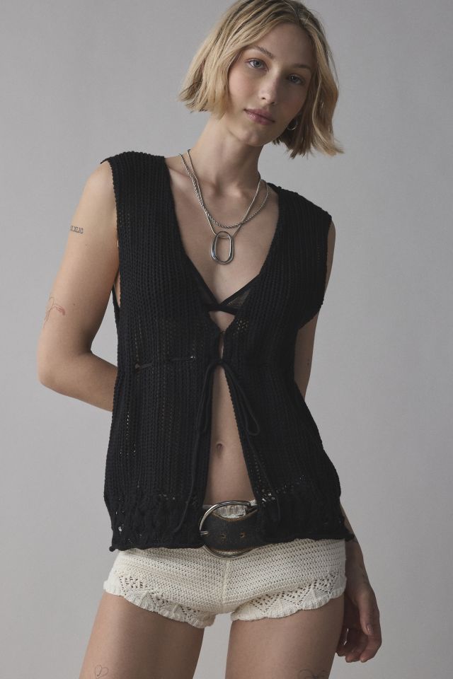 UO Kendall Open Knit Tie-Front Sweater Vest #1