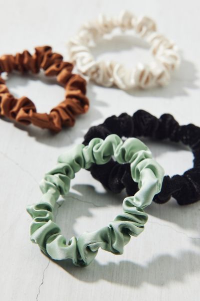 Urban Outfitters Velvet & Satin Hair Scrunchie Set In Brown/black/sage, Women's At  In Brown/black/sage