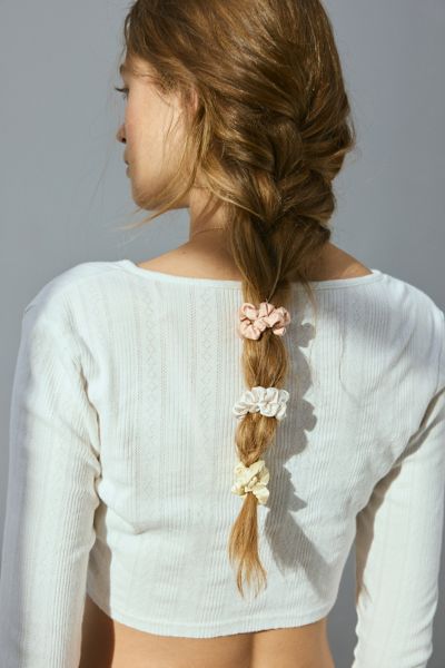 Urban Outfitters Velvet & Satin Hair Scrunchie Set In Cream/yellow/lavender, Women's At  In Metallic