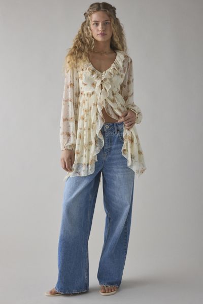 Kimchi Blue Lulu Lace-Trim Babydoll Flyaway Blouse
