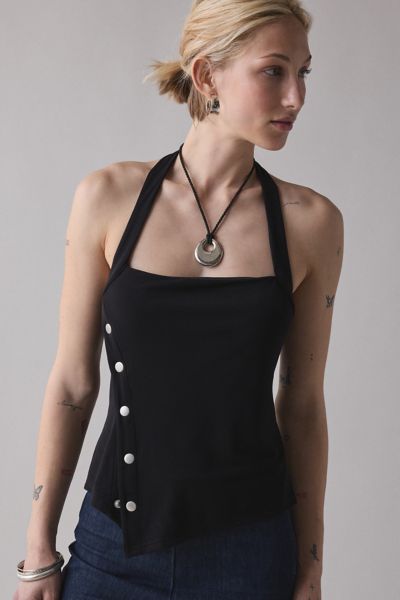 UO Lizzy Asymmetrical Snap Cropped Halter Top