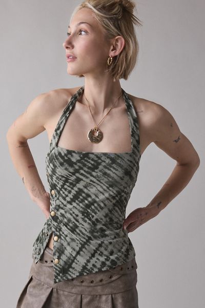 UO Lizzy Asymmetrical Snap Cropped Halter Top