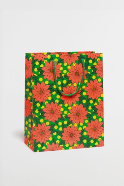 Red Cap Big Poinsettia Large Holiday Gift Bag