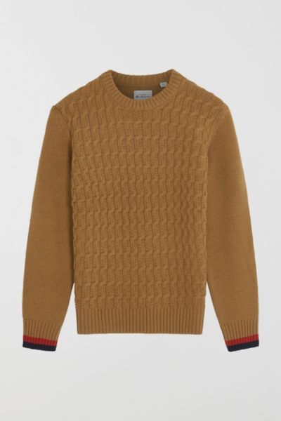 Ben Sherman Cable Textured Crew Sweater In Light Brown, Men's At Urban Outfitters In Light Brown