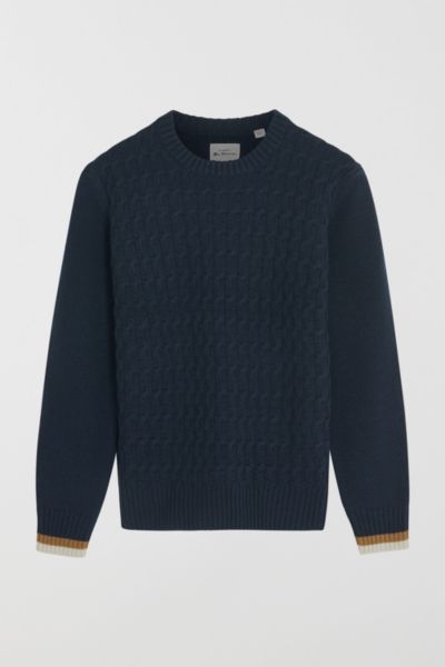 Ben Sherman Cable Textured Crew Sweater In Dark Navy, Men's At Urban Outfitters In Dark Navy