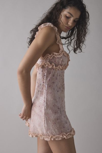 For Love & Lemons Sophia Ruffle-Trim Sequin Mini Dress