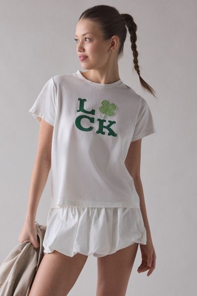Tシャツ・カットソー No.0751 pigment clover half T (4color) Luck 4-Leaf Clover Gingham Applique Graphic Slim Tee | Urban