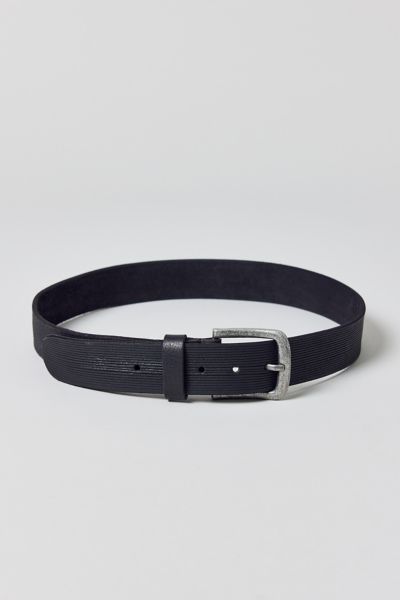 Ribbed Trim Slim Leather Belt