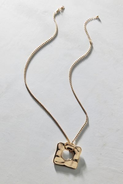 Urban Outfitters Milan Metal Pendant Necklace In Gold Molten Square, Women's At