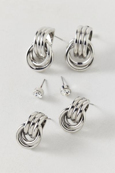 Urban Outfitters Knotted Stud And Hoop Earring Set In Silver, Women's At  In Silver