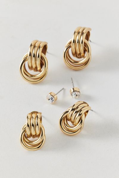 Urban Outfitters Knotted Stud And Hoop Earring Set In Gold, Women's At  In Gold